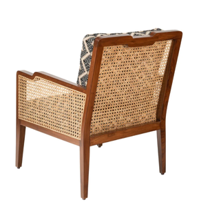 Sillón de madera moderno de mediados de siglo con respaldo de mimbre y tapicería geométrica, silla de sala de estar con estructura de madera maciza hecha a mano - Product Image 5