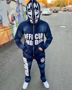 Official <b>Kingdom</b> Blue Hoodie & Sweatpants Set Men's Casual Autumn Wear 100% Cotton French Terry Oversized Zip-Up With Logo Print - Product Image 6