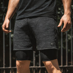 Men Shorts Double Layered 100% Polyester Summer 2 In 1 Shorts Men's Double <b>Layer</b> Fitness Shorts Zipper Pocket Drawstring - Product Image 6