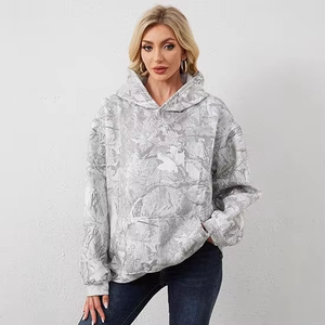 European American New <b>Women's</b> Casual Plus Size Long Printed Solid Kangaroo Pocket Hooded <b>Fleece</b> Autumn - Product Image 3