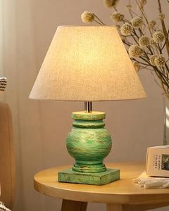 Lampe de sol décorative rustique avec abat-jour rond en tissu vert pour chambre à coucher et salon, toutes saisons - Product Image 1