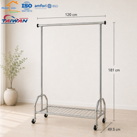 Porte-vêtements roulant robuste fabriqué à Taïwan avec étagère inférieure en fil métallique et roulettes pour magasin de détail