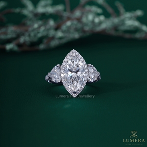 5.7CT Marquise Cut Lab Grown Diamond Halo Engagement Ring 14K 18K White Gold Heart Shape Side Stone Multi <b>Row</b> Pave Bridal Band - Product Image 1