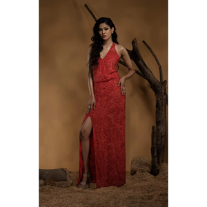 Robe de soirée de luxe perlée avec haut en maille illusion et coupe ajustée |   Robe de soirée longue pour femme Gala |   Promotion Occasion Spéciale |   Fournisseur - Product Image 2