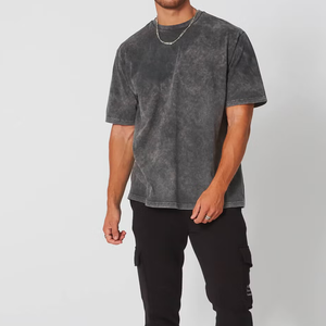 Camiseta de algodón de jersey lisa informal con cuello redondo y manga corta para hombre, estilo tie-dye, lavado ácido, talla grande, tendencia 2026, venta al por mayor - Product Image 3