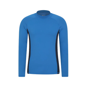 Chemise de compression à manches longues pour homme, bleue, à séchage rapide, coupe ajustée, sportive, col rond, en polyester tricoté - Product Image 1