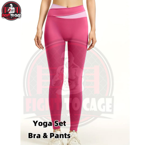 Pink Color <b>Block</b> Yoga Set Two-Piece Running Yoga Quick-Drying Sports Bra Yoga Pants Set With Waistband And Body <b>Shaping</b> - Product Image 6