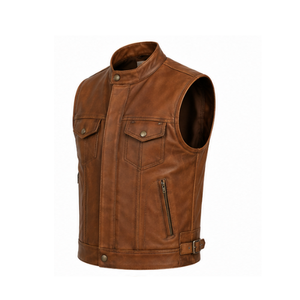 Gilet de moto professionnel en cuir pleine fleur respirant pour l'hiver, marron, taille standard internationale, vente en gros - Product Image 4