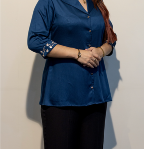 Premium CLAIRE Blue Giza Cotton Women <b>Shirt</b> Elegant & Comfortable Casual Wear and <b>Office</b> Wear Wholesale Export at Low Price - Product Image 6