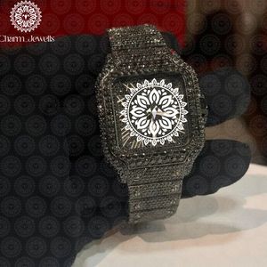 Montre de luxe pour homme Charm_Jewells en acier inoxydable, cadran 40 mm, design Mandala noir, chronographe, mouvement mécanique, date automatique, fonction push - Product Image 3
