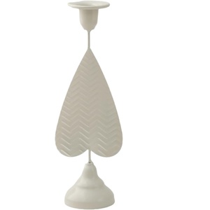 Premium Matte <b>White</b> Heart <b>Candlestick</b> • Luxury Chevron Textured Taper Holder - Product Image 1