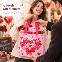 Sacs fourre-tout réutilisables en non-tissé avec imprimé bouquet de fleurs de cerisier et cœurs roses, pour la Saint-Valentin, logo personnalisé, vente en gros