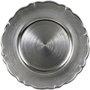 Luxury Silver Scalloped Metal Charger Plate Set for Wedding <b>Table</b> Decoration Elegant Antique Finish Round Dinner Charger Plates - Product Image 1