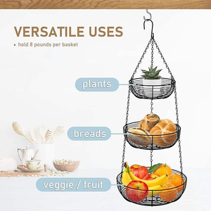 Panier à fruits suspendu multi-niveaux détachable en métal de haute qualité pour la maison et le bureau, idéal pour le rangement décoratif - Product Image 4