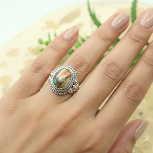 Pure 925 Sterling Silver Oyster Turquoise <b>Ring</b> Gold Yellow Plated Handmade Vintage Boho <b>Statement</b> Adjustable Women Jewelry Her - Product Image 4