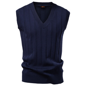Gilet en tricot sans manches pour homme, col en V, couleur unie, vêtement d'automne, coupe confortable, épaisseur standard, 100% acrylique - Product Image 1