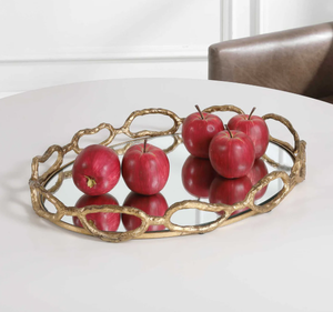 Bandeja decorativa de acabado moderno Bandeja de espejo y metal de Navidad con borde dorado para servir Hoteles Bandeja decorativa de exportador indio - Product Image 5