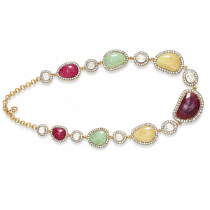 Collier artisanal en argent 925 plaqué or avec pierres multicolores facettées pour femme, cadeau de mariage, bijoux en gros - Product Image 4