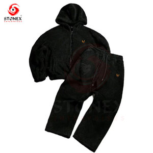 Men's Sherpa Fleece Zip-Up Embroidered Tracksuit Winter Two-Piece <b>Set</b> Warm Hoodie Sweatpants Casual Streetwear Comfortable - Product Image 1