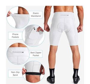 Pantalones Cortos de Ciclismo Unisex Blancos con Bolsillos Laterales, Transpirables, de Spandex/Algodón, con Acolchado 3D para un Paseo Cómodo - Product Image 5