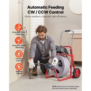 Macchina Portatile per la Pulizia degli Scarichi con Spirale Autoalimentata da 8 Piedi Cubi, Ruote e Cavo da 100 Piedi x 1/2 Pollice - Product Image 2