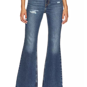 Jeans en denim pour femme, taille haute, coupe droite ample, respirant, délavé, jambe large, décontracté, direct usine - Product Image 4