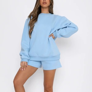 Women's Custom Solid Cropped Hoodie Sweat <b>Shorts</b> Set Breathable Quick-Dry Fleece Zip-up Pockets Plus Size Summer Tracksuit - Product Image 2