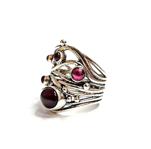 Boho Multi-Garnet Cluster Designer <b>Ring</b> 925 Sterling Silver Customized Gemstone <b>Open</b> Work Statement Jewelry - Product Image 2