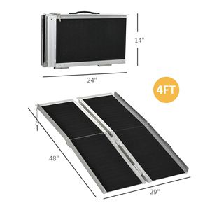 Rampa Portatile per Sedia a Rotelle in Alluminio Nero da 4 Piedi con Superficie Antiscivolo per Porte, Gradini e Scale - Product Image 2