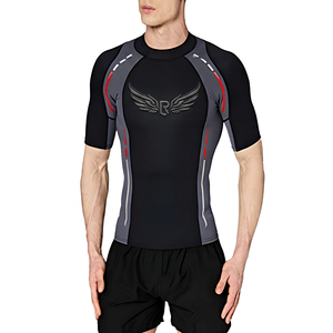 Men's <b>Black</b> Short Sleeve Rash Guard With <b>Wing</b> Logo Quick Dry Compression Shirt - Product Image 2