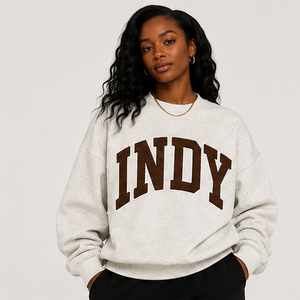 Sudadera Moderna Personalizable con Cuello Alto y Parches de Chenilla Gris Jaspeado, 350GSM, Felpa Gruesa, Estilo Universitario - Product Image 2