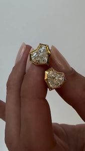 2CT Heart Lab Grown Diamond <b>Stud</b> Earrings, 14K Yellow Gold - Product Image 3