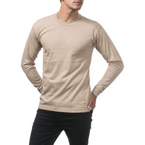T-shirt à manches longues pour homme, gris, col rond, coupe classique, couleur unie, décontracté, tricoté en coton respirant - Product Image 1