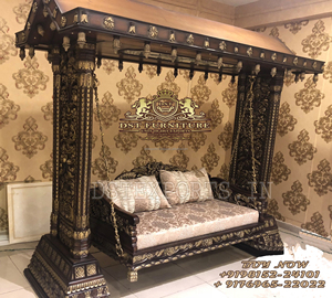 Big Floor Standing Oonjal Jhula for Living Room Peacock Design Teak Wood Hand Carved <b>Swing</b> High Quality Wooden <b>Swing</b> for Home uk - Product Image 3