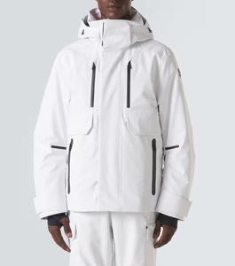 Veste de ski imperméable blanche pour homme 2026 avec capuche, poches zippées et logo sur la manche gauche, style sportif hivernal, coupe régulière longueur intégrale - Product Image 2