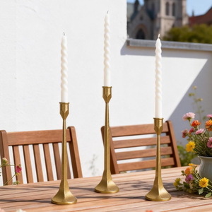 Porte-bougies coniques en fer doré, style rustique, finition antique, supports décoratifs en métal vintage pour table - Product Image 4