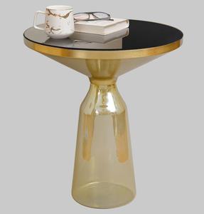 Contemporary Gold Pedestal Side Table with <b>Black</b> Glass Top Modern Living Room Accent Furniture - Product Image 1