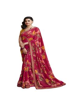 Saree imprimé en soie Georgette de créateur avec chemisier non cousu Vêtements décontractés pour femmes Prix de gros Vêtement ethnique - Product Image 1