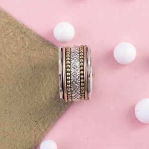 Wholesale Three Tone 925 Sterling <b>Silver</b> Gold Plated Spinner <b>Ring</b> for Women <b>Men</b> Handmade Meditation Band Fine Jewelry Religious - Product Image 3