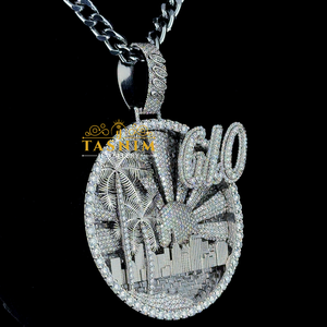 Pendentif TASNIM GLO Miami Palm Tree City VVS Moissanite Diamant en Argent 925 Plaqué Rhodium Iced Out Hip Hop Charm - Product Image 5