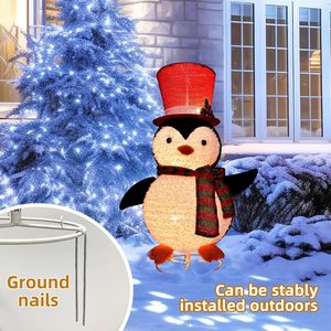 Décorations de Noël d'extérieur lumineuses LED en forme de pingouin de 28 pouces, décorations de jardin gonflables pré-éclairées avec chapeau haut de forme pour les fêtes - Product Image 3