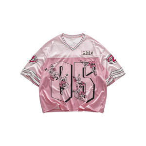 Jersey de Fútbol Americano para Mujer, Cuello en V, Malla, Diseño con Estampado de Flores Rosas y Número, Uniforme de Equipo Personalizado, Producción al por Mayor OEM - Product Image 5