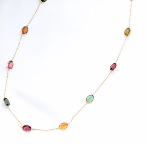 Collar de Turmalina Multicolor Geométrica Natural de Alta Calidad, Oro Amarillo Sólido de 18k, Hecho a Mano, para Mujer, Joyería para Regalo de Boda - Product Image 6