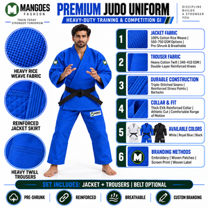 Uniforme de Judo IJF Premium, Algodón Pesado de Doble Tejido, Pantalones Reforzados en las Rodillas, Antibacteriano, Absorbe la Humedad, Personalizado - Product Image 6