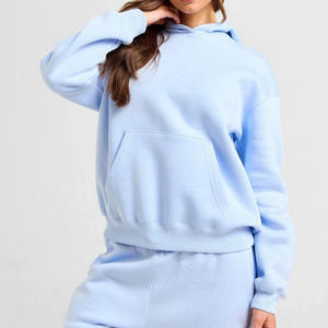 Prix bas, vente en gros, fabricant OEM personnalisé, sweats à capuche oversize pour femmes, manches longues, épaules tombantes, 100% coton, devant uni - Product Image 1