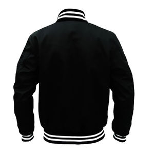 Chaqueta Varsity Negra Premium para Hombre, Corte Regular, Color Sólido, Cuello Camisero, Cierre de Botones, Ropa Casual de Otoño, Material de Poliéster - Product Image 2