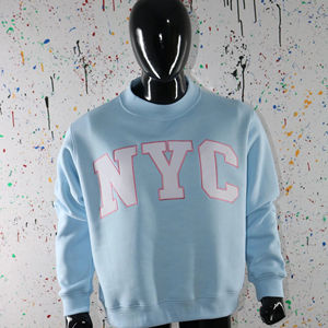 SKY BLUE <b>Mock</b> <b>Neck</b> Sweatshirt 100% WHITE Applique Embroidery wide <b>neck</b> Sweatshirt Finer Threads - Product Image 1