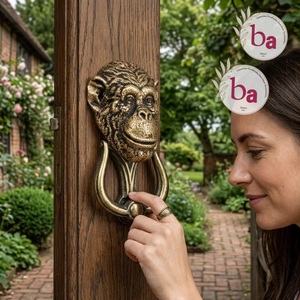 Timbre de puerta con cabeza de chimpancé de hierro fundido, diseño rústico, impermeable, instalación autoadhesiva, decoración tradicional para entrada, exterior - Product Image 3