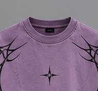 T-shirt graphique violet surdimensionné pour homme, imprimé étoiles, manches courtes, col rond, style streetwear - Product Image 4