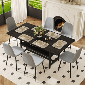 Tavolo da Pranzo Nero con Finitura Venata 71*35.4 Pollici con Vano Portaoggetti e Coppia di Sedie, Gambe Comode - Set Tavolo e Sedie per Sala da Pranzo - Product Image 3